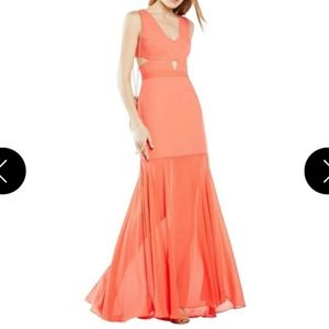 BCBG Orange Crepe to Chiffon Dress